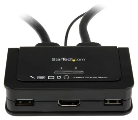 StarTech 2-portový HDMI KVM přepínač černá / KVM přepínač / integrovaný kabel 0,85 m / 1920x1200 px / USB (SV211HDUA)