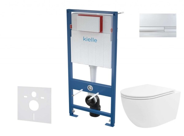 Kielle - Genesis Set předstěnové instalace, klozetu Oudee Vortex, sedátka softclose a tlačítka Gemini I, lesklý chrom 30505SS89