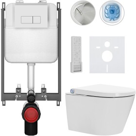 CERANO - Závěsné WC s bidetem Basic/Cronus Premium - bílá lesklá - WC tlačítko Modulo/Bílá - pro zazdění - 59,3x38,4 CER-8050BD86496