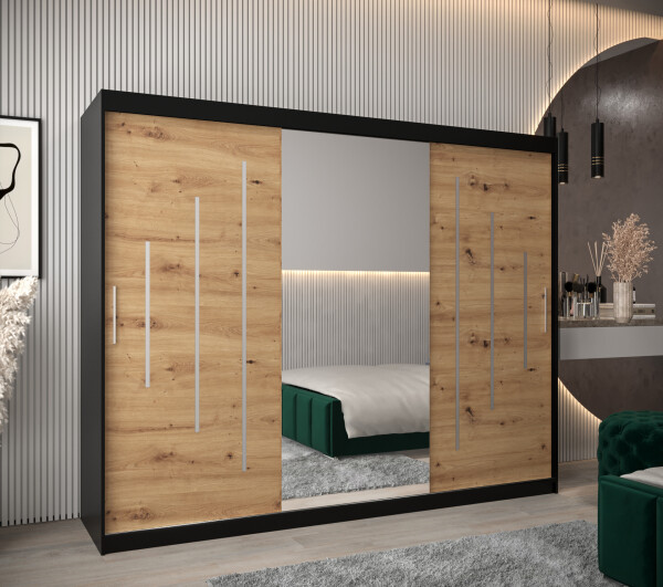 Šatní skříň Abi Y1 Barva korpusu: Černá, Rozměry: 250 cm, Dveře: Dub artisan