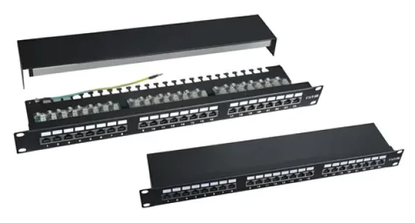 XtendLan černá / Patch panel / 19" / 24 portů / Cat6 / stíněný / vyvazovací úchyty (XL-PP19-24C6S-A)