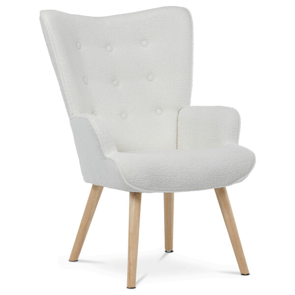 Křeslo ušák, bílá, látka bouclé, AK-309 WT2