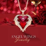 Náhrdelník Swarovski Elements Angel Wings Gold - andělská křídla, Červená 40 cm + 5 cm (prodloužení)