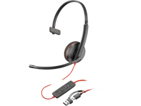 Poly Blackwire 3210 černá / Náhlavní souprava / mikrofon / jedno sluchátko / USB-C/A (8X214A6)