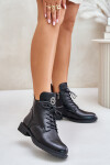 Zateplené boty na plochém podpatku s ozdobou černé Leonise 38