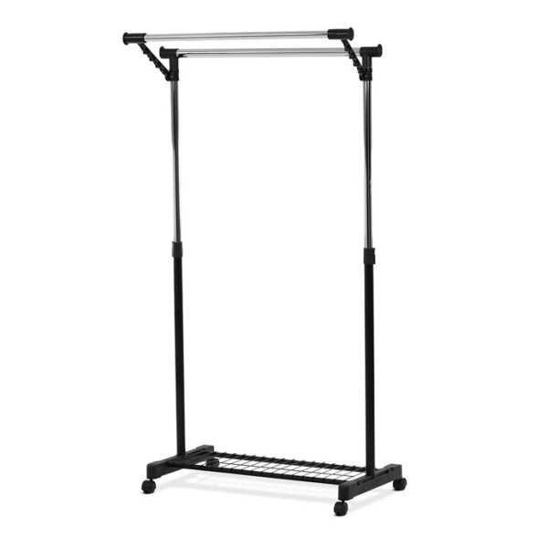 Stojan na šaty s výklopným ramenem, černá barva, kov / plast, chrom