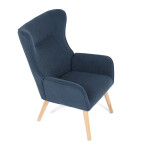 Křeslo, potah modrá manšestrová látka, dřevěné nohy, masiv kaučukovník