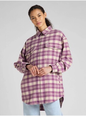Krémovo-růžová dámská kostkovaná košilová bunda příměsí vlny Lee Dámské
