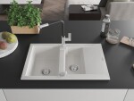 MEXEN/S - Gaspar granitový dřez 1.5 s odkapávačem včetně baterie Flora, bílá 6507-20-670401-07