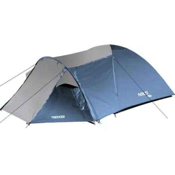 NILS Camp NC6012 Trekker modro-šedý / Turistický stan / 4 osoby / 130+210 x 240 x 130 cm / vodní sloupec: 3000mm (5907695518887)