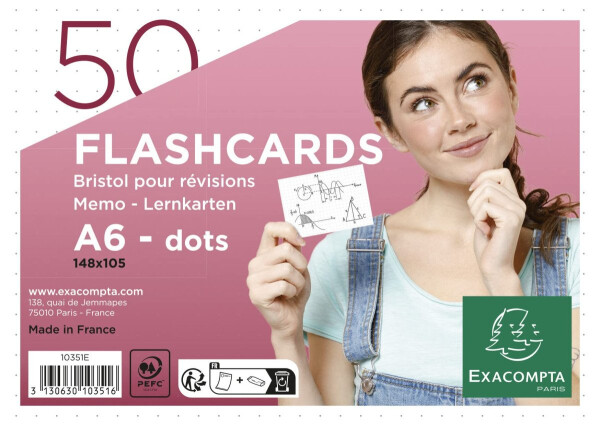 Flashcards - karty na učení, A6, tečky, 50 karet - bílé