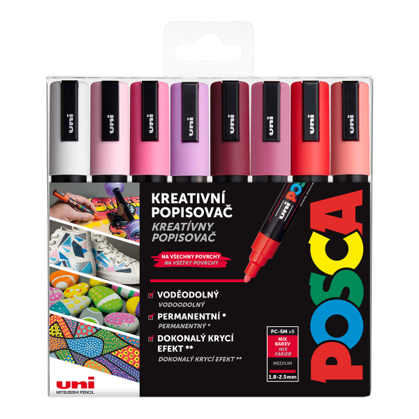 Posca sada popisovačů PC-5M, LOVE, 1,8 2,5 mm, teplých tónů