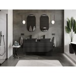 MEXEN/S - Rivel koupelnová skříňka pod umyvadlo 140 cm s deskou, 2 zásuvky, reliéf , černá mat 91A20-14047-2-BFFC71