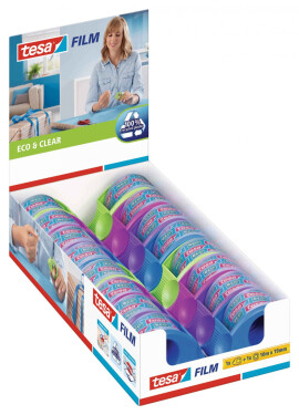 Tesa mini odvíječ, s páskou, 10 m x 19 mm, displej, mix barev - 16ks