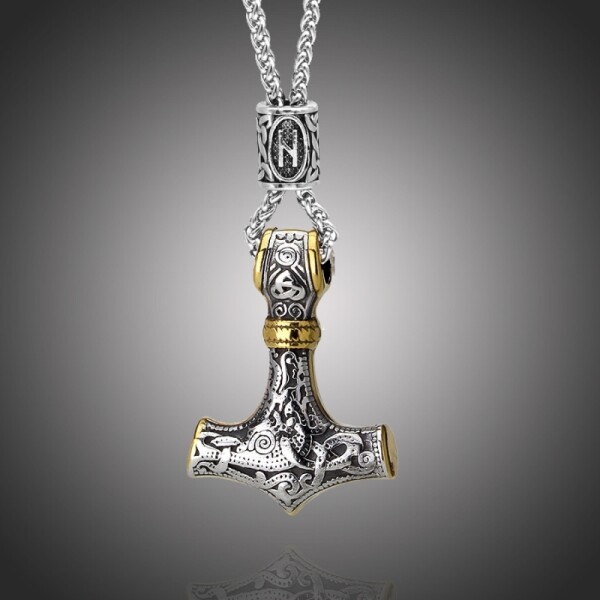 Pánský náhrdelník Thórovo kladivo - MJOLNIR Gold, 60 cm Náhodná