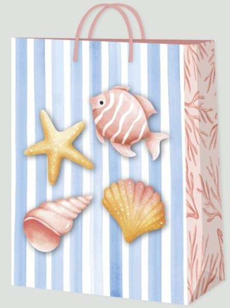 Dárková taška velká - Mořská s modrými pruhy (26 × 12,7 × 32,4 cm) - Albi