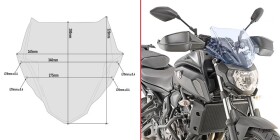 A2140Bl plexi čiré/modré "Ice" Yamaha MT-07 700 (18-20), vxš280x365 mm, včetně montážní sady