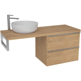 CERANO - Koupelnová skříňka Velora - dub medový, úchytka chrom + deska pod umyvadlo Navira Pro - 36 mm + konzole chrom - 140x56,6x46,5 CER-667931
