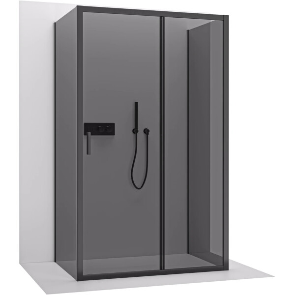 CERANO - Třístěnný sprchový kout Varone LINE U L/P - 6 mm - černá matná, grafitové sklo - 160x100x195 - posuvný CER-8050BD7896