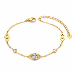 Náramek Daphné Gold - Evil Eye, chirurgická ocel, Zlatá 17 cm + 5 cm (prodloužení)