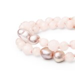 Dvojitý náramek Natalia se sladkovodní perlou a růžovým křemenem, Růžová 19 cm