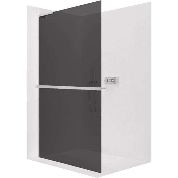 CERANO Sprchová zástěna Walk-in Onyx L-levá vzpěra - 8 mm + polička/držák na ručníky - chrom, grafitové sklo - 90x200 cm