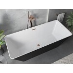 MEXEN/S - Velo Slim volně stojící vana 170 x 75, bílá/černá, sifon a přepad měď kartáčovaná 52811707575-65