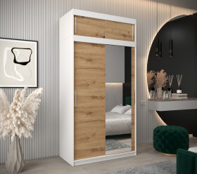 Šatní skříň Abi T2 s nástavcem Barva korpusu: Bílá, Rozměry: 120 cm, Dveře: Dub artisan