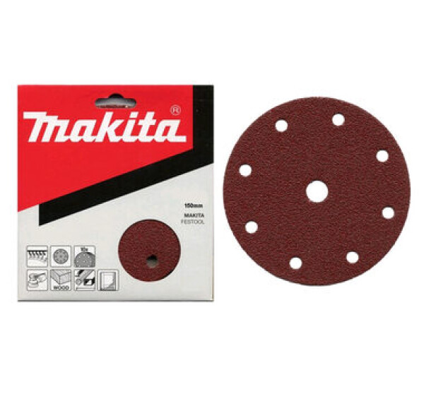 Makita P-31946 / Brusný papír na dřevo | kov | kámen / Zrnitost 100 / Průměr 150 mm / 9 otvorů / 10 ks (P-31946)