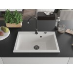 MEXEN/S - Elix granitový dřez 1-miska 700 x 500 mm, bílá, sifon černá 6526701005-20-B