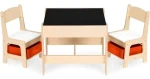 ECOTOYS Dětský dřevěný stůl se dvěma židličkami Přírodní / Dětský nábytek / MDF deska s tabulí a úložnými přihrádkami (ZKC-1C)