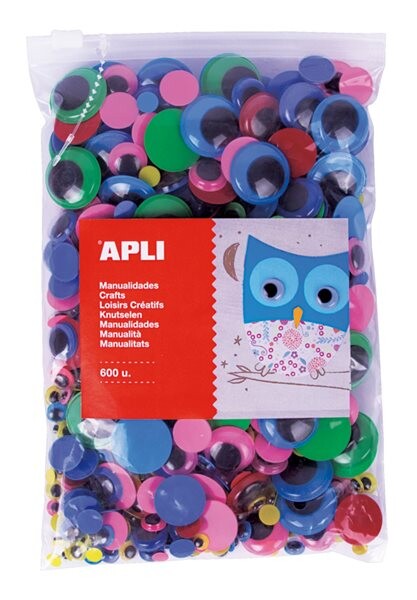 APLI MOVING EYES - oči kulaté, Jumbo pack, 600 ks, nelepicí, mix velikostí a barev