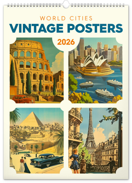 Nástěnný kalendář 2026 NOTIQUE - Vintage plakáty – světová města, 33 x 46 cm