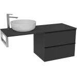 CERANO - Koupelnová skříňka Velora - černá matná, úchytka černá + deska pod umyvadlo Navira Slim - 18 mm + konzole chrom - 120x54,8x46,5 CER-668015