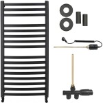 CERANO Koupelnový radiátorový set Paolo - kombinované vytápění, termo tyč - boční jednobodové připojení - 600W - černá matná - 1090x550 mm