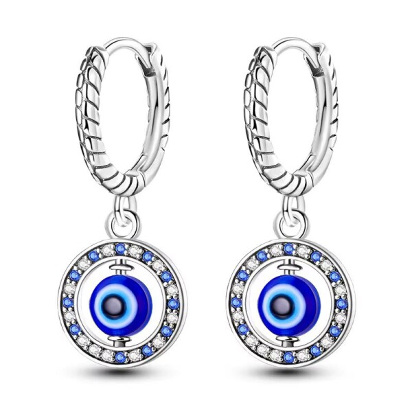 Stříbrné náušnice s motivem Evil Eye - stříbro 925/1000, Modrá