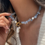 ELENYS Aquamarine | Náhrdelník s pravým přírodním akvamarínem Délka náhrdelníku: 43 cm