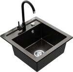 MEXEN/S - Vito granitový dřez 1-miska včetně baterie Telma, černá/zlatý metalik 6503-75-670200-70