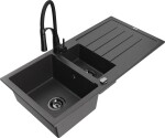 MEXEN - Andres granitový dřez s odkapávačem včetně baterie Aster, černá nakrapiany 6515-76-73450-70-B