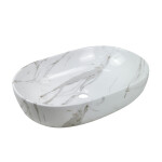 INVENA - Umyvadlo na desku KORFU, 60 cm, oval, efekt bílého lesklého mramoru CE-34-701-C