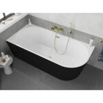 MEXEN/S - Silo volně stojící rohová vana levá reliéf 170 x 80, bílá/černá, sifon a přepad zlatá kartáčovaná 52891708075L-55