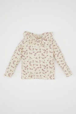 DEFACTO Baby Girl Ruffle Collar Floral Waffle Long Sleeve T-Shirt