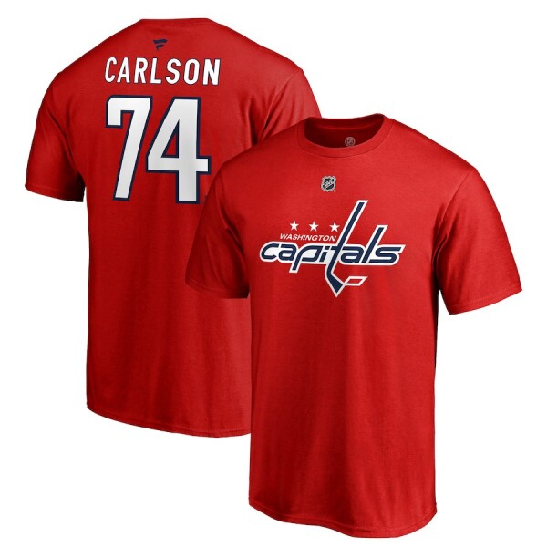 Fanatics Pánské Tričko #74 John Carlson Washington Capitals Stack Logo Name & Number Velikost: M