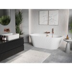 MEXEN/S - Oris volně stojící vana nástěnná reliéf 150 x 75, bílá, sifon a přepad měď kartáčovaná 52871507500-65