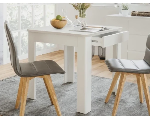 Jídelní stůl se šuplíkem Sandvika 80x80 cm, bílý