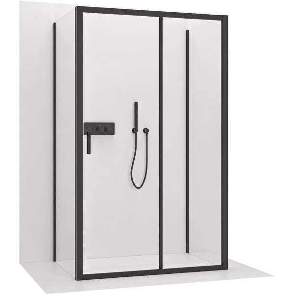 CERANO Třístěnný sprchový kout Varone LINE U L/P - 6 mm - černá matná, transparentní sklo - 130x100x195 cm - posuvný