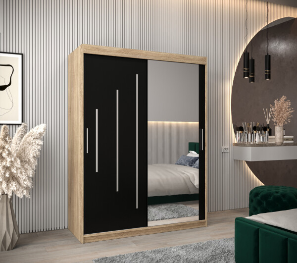 Šatní skříň Abi Y2 Barva korpusu: Dub Sonoma, Rozměry: 150 cm, Dveře: Černá