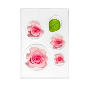Dortisimo Cukrová dekorace Růže růžová s lístky (14 ks)