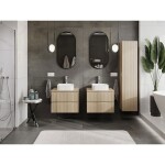 MEXEN/S - Rivel koupelnová skříňka pod umyvadlo 60 cm s deskou, 2 zásuvky, reliéf , dub 91A20-06047-2-BFFC81