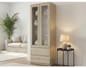 Vysoká vitrína Carlos, dub sonoma, šířka 70 cm